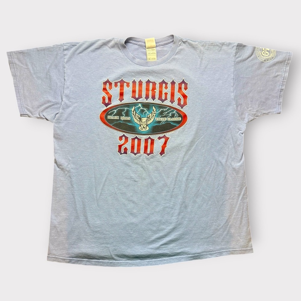 Vintage Sturgis 2007 Black Hills Cycle Classic Biker Graphic T-Shirt Blue XL
